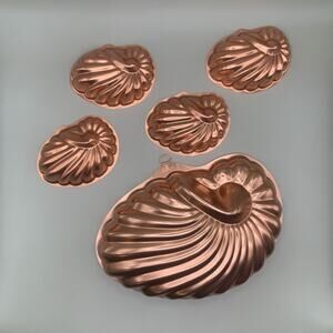 Vintage Copper Nautilus Sea Shell Jello Mold Set Wall Hanging Kitchen Decor